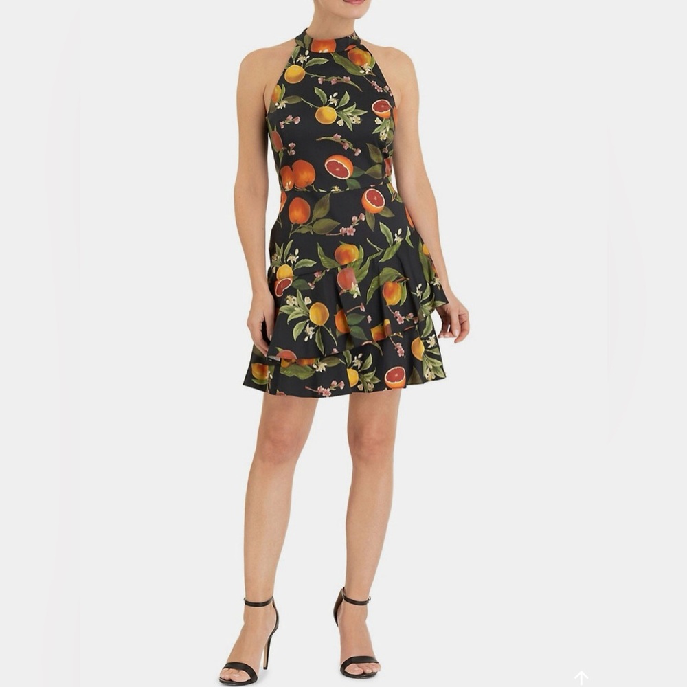 Forest Lily peach Fruit Print Halter Neck Dress, Size 4